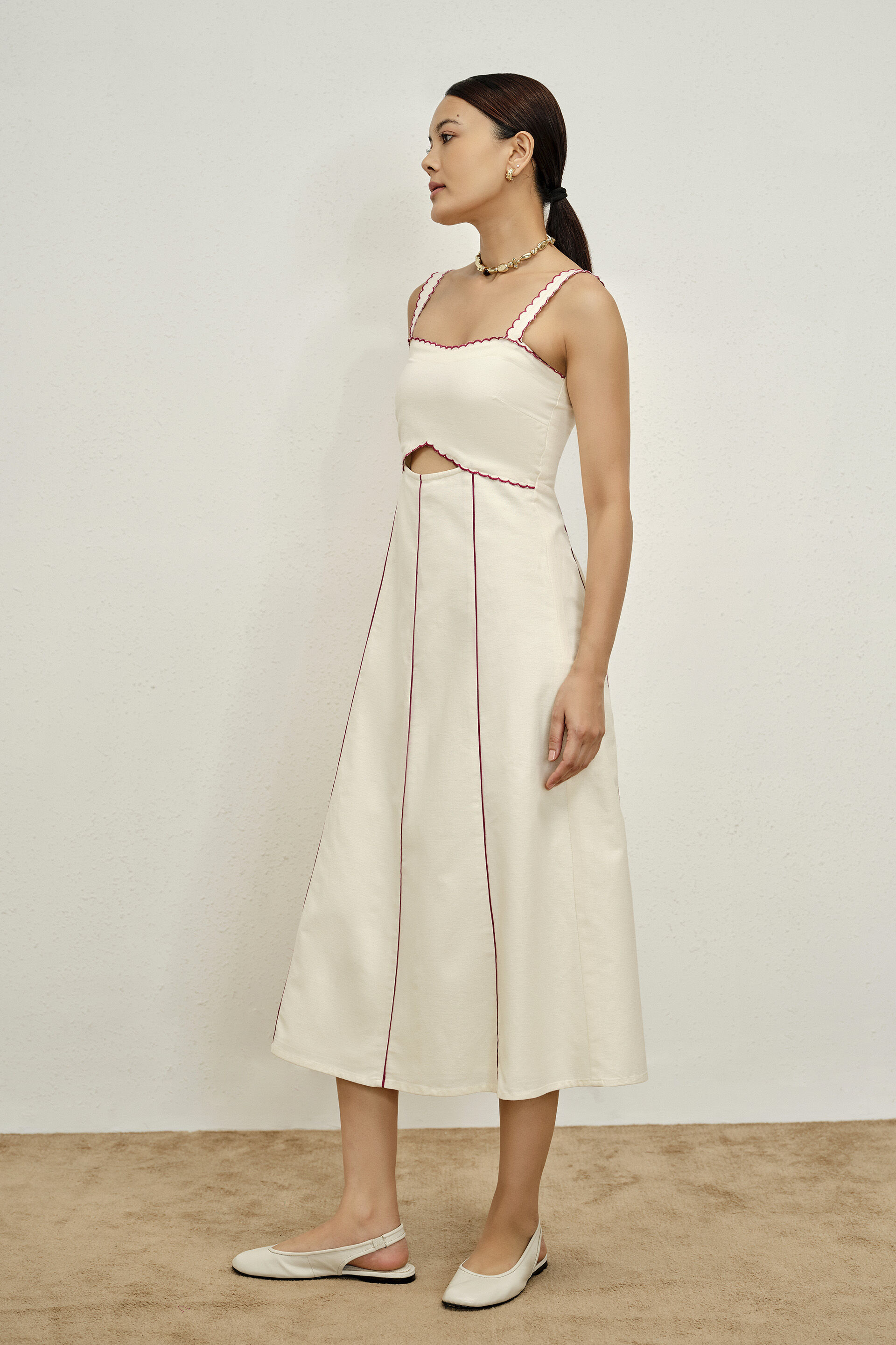 Ottilie Off-White Midi Dress, Natural, image 3